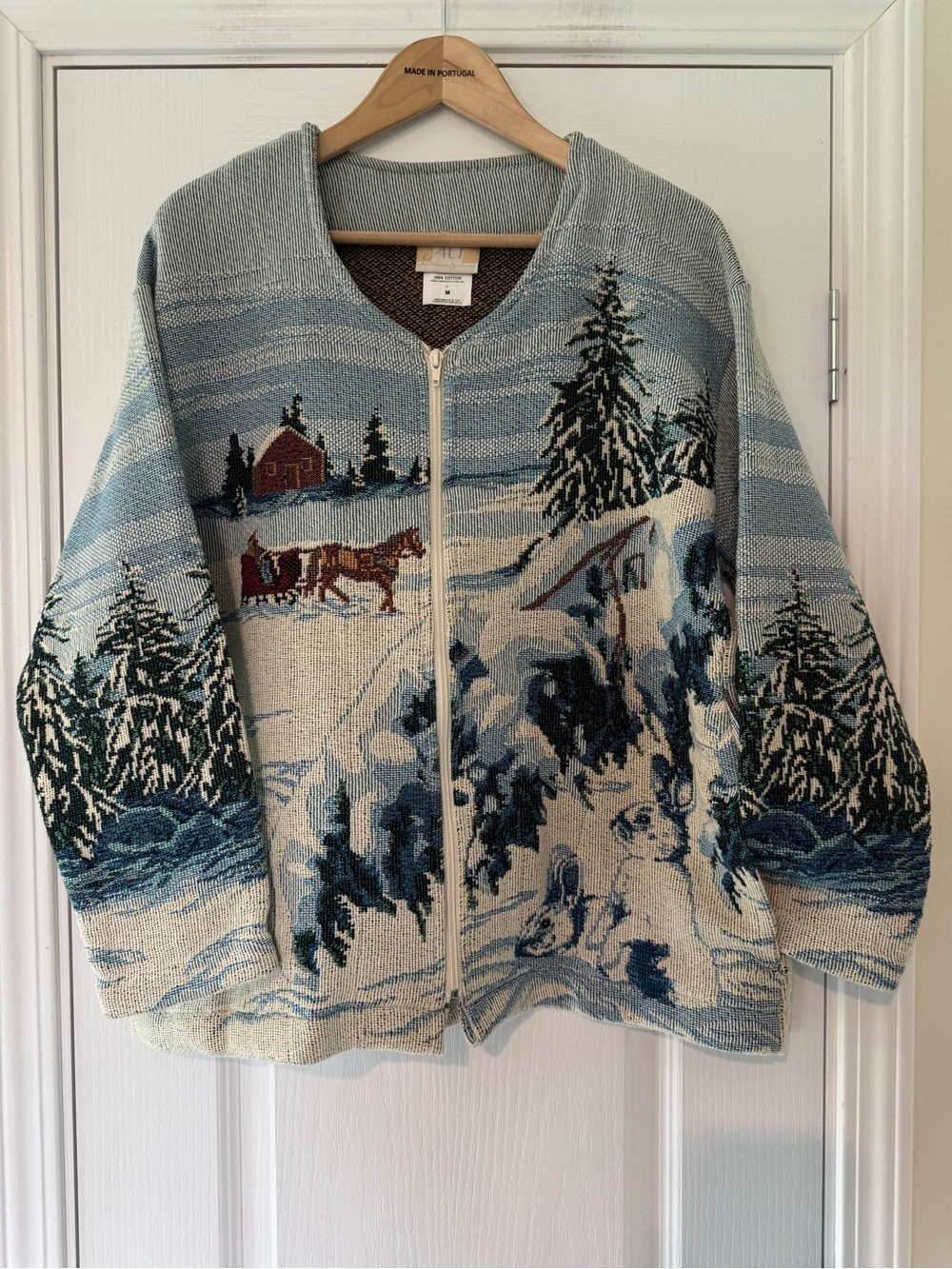 90s Art Unlimited Tapestry Knitted Zip Up Sweater